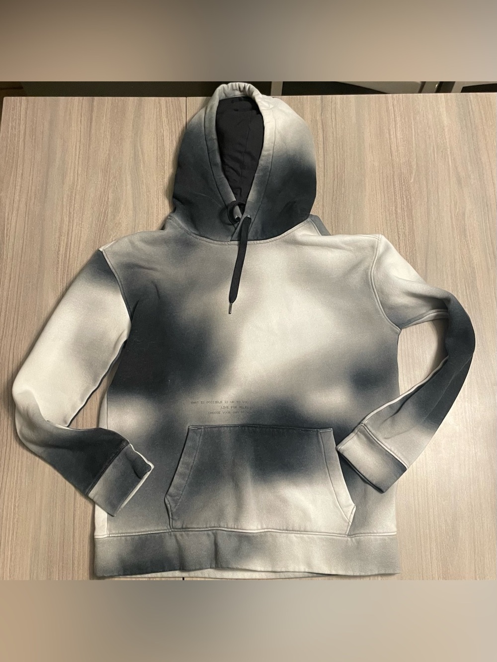 Hollister Mens Small Black White Gradient Tie Dye Cloud Ombre Pullover Hoodie